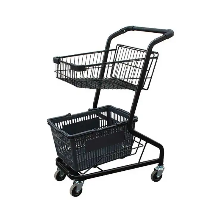 Kainice alışveriş arabası 2 katlı süpermarket alışveriş arabası siyah pembe carritos para compras detaylandırma arabası 4 tekerlekli