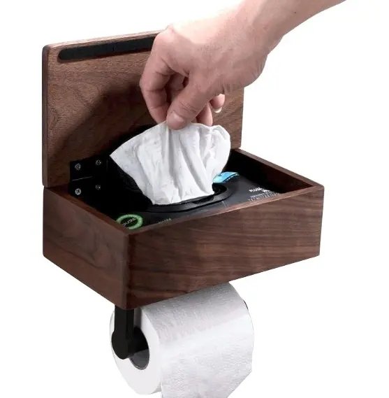 Porta carta igienica in legno-supporto in legno a parete porta carta igienica con mensola come erogatore a filo per bagno telefono portaoggetti