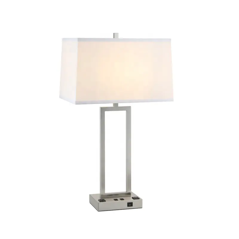 Modern Nickel Guestroom Hotel Bedroom Light Desk Table Lamp with Convenient USB Outlet