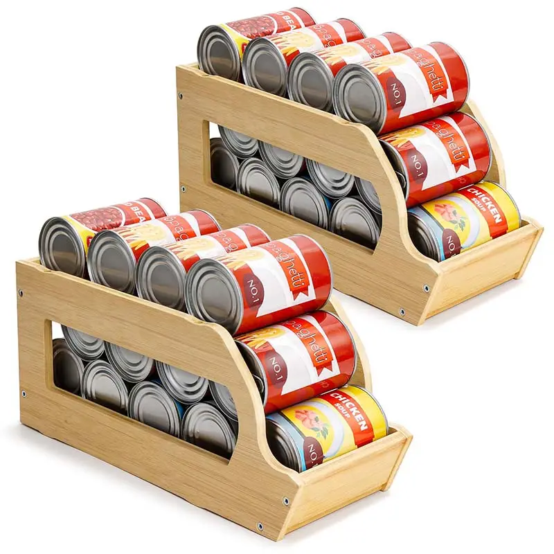 積み重ね可能な缶詰商品オーガナイザー缶ディスペンサー飲料ドリンクホルダー竹缶オーガナイザー