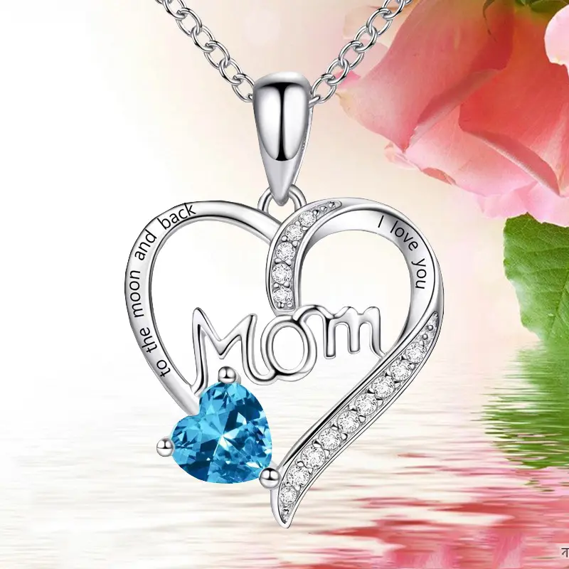 Kalung liontin kristal untuk wanita, Perhiasan Hari ulang tahun Ibu 2024 gaya klasik Oem dapat disesuaikan bentuk hati ibu untuk wanita