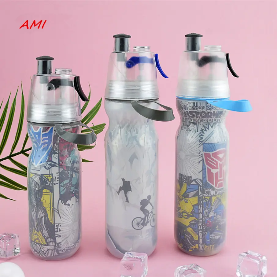Botol Air Plastik, Botol Air Plastik Semprotan Kabut Olahraga Insulasi Plastik, Dinding Ganda untuk Bersepeda dan Dingin
