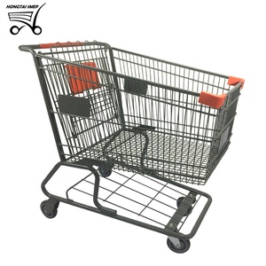 4 גלגלים וול מארט מתכת קניות עגלת יד לדחוף עגלה עם בלמים