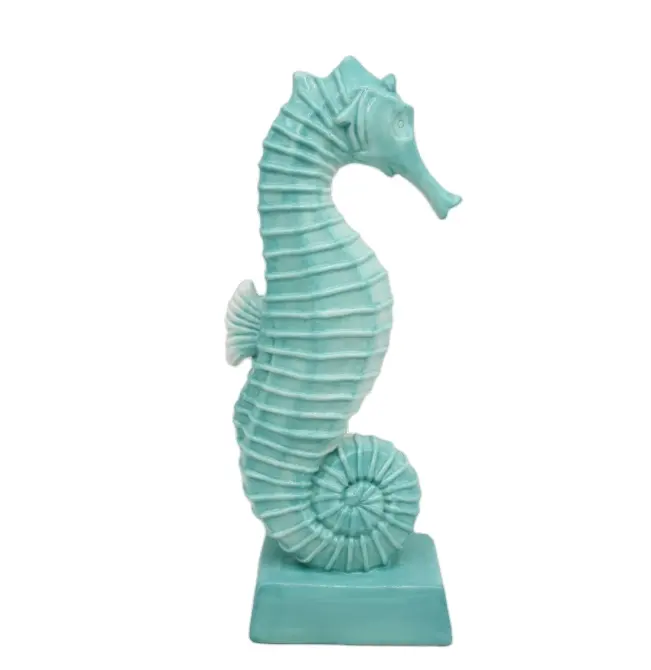 Figuritas de caballito de mar 3D personalizadas, mesa de casa decorativa, figurita de caballito de mar de cerámica azul