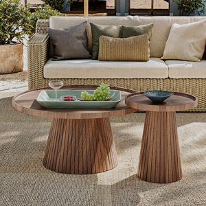 AJUNION Mid Century Modern <strong>Nesting</strong> Coffee <strong>Table</strong> Set Wood Grain Veneer Fluted Round Tea <strong>Table</strong> and <strong>End</strong> <strong>Table</strong> Set for Living Room - Product Image 6