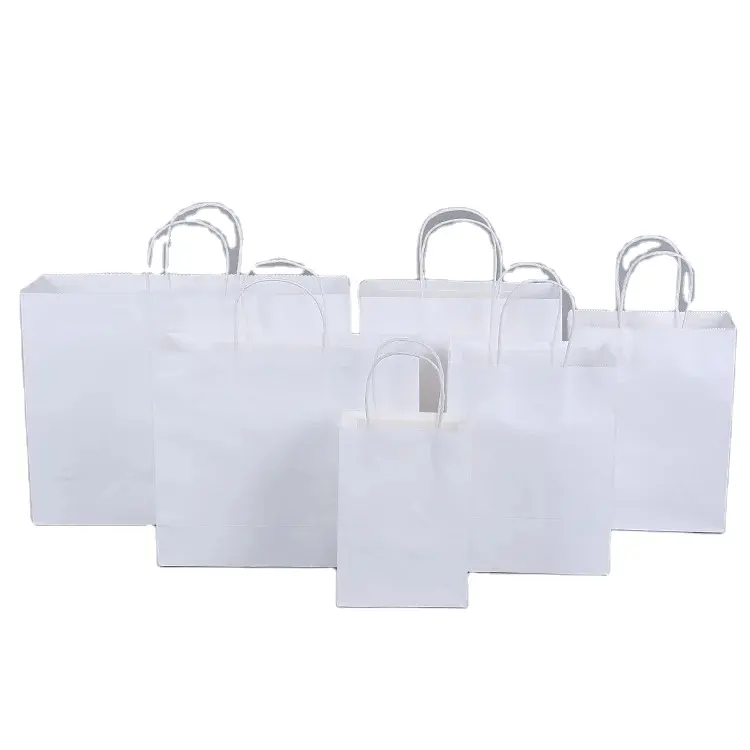 Personalizado Branco Kraft Sacos com Alças Em Massa, bagmad Médio Sacos De Papel Ofício Dom Sacos de Compras de Supermercado Sacos de Festa de Casamento de Varejo