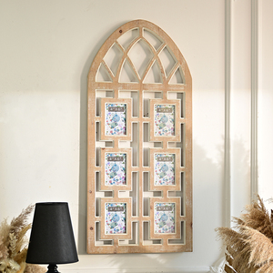 Rustic <strong>White</strong>-Washed Wood MDF Photo <strong>Frames</strong> Six <strong>4x6</strong> Wall Picture <strong>Frames</strong> with Iron Window Arch Cathedral Collage Home Living Space - Product Image 5