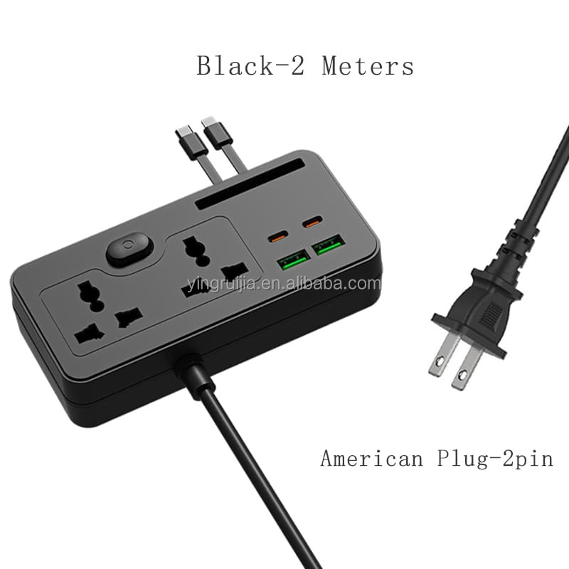 Nero 2 metri-presa universale-spina USA 2 pin
