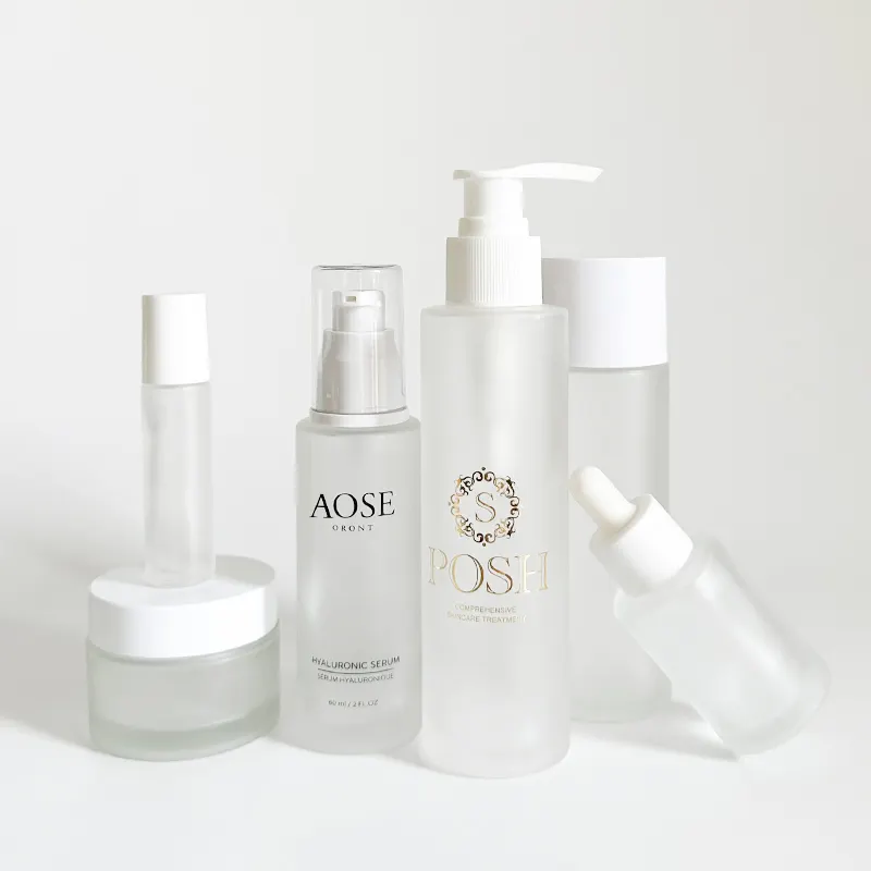 Neue Luxus-Kosmetik verpackung Hautpflege glas Glas Creme behälter und Lotion Pump flaschen