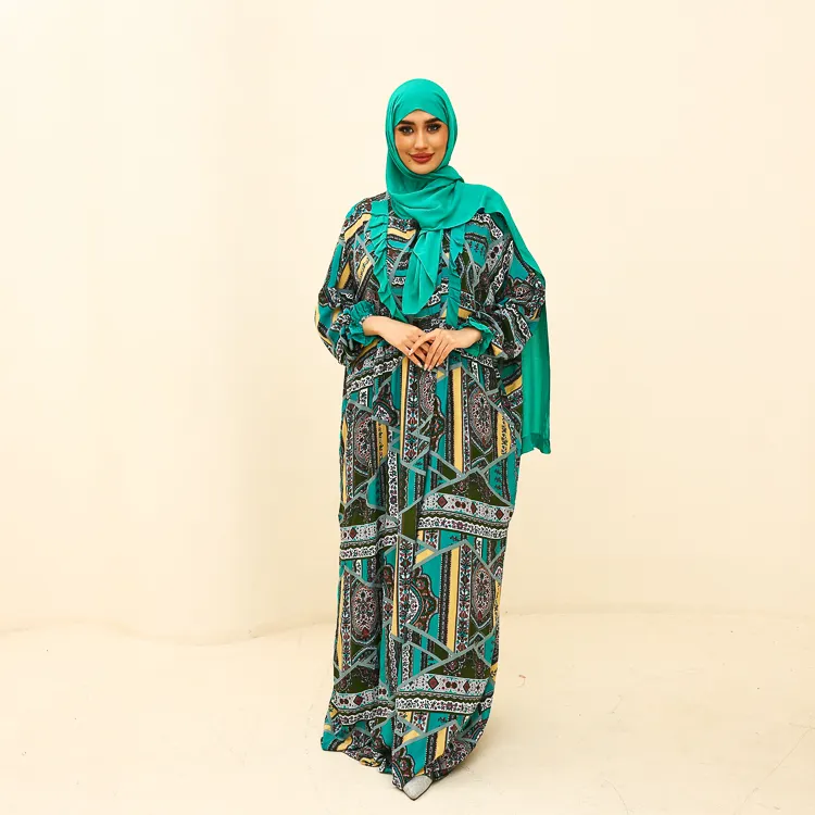 新しいアラブカジュアルトルコジルバブカフタンファンシー秋のドレス長袖アバヤモダンイスラム服ドレスアバヤヒジャーブ付き
