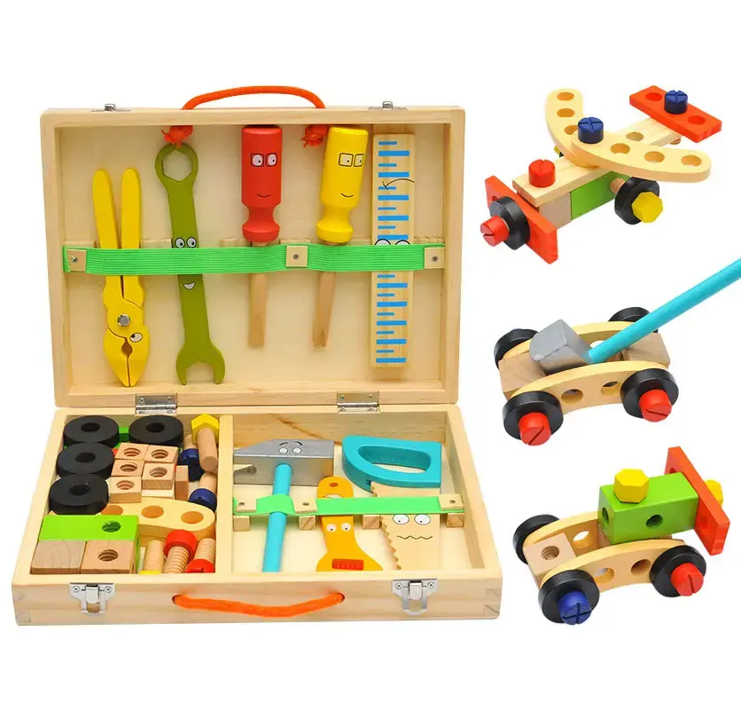 Kotak Diy multifungsi tren baru Set peralatan rakitan buatan tangan anak-anak mainan kayu edukasi montesori kualitas tinggi