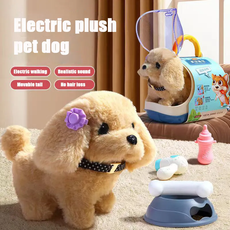 New Electronic Pet Dog Toy Walking Interactive Dog Plush Doll Toys Vibrating Automatic Moving Electric Puppy Gift For Baby Kids