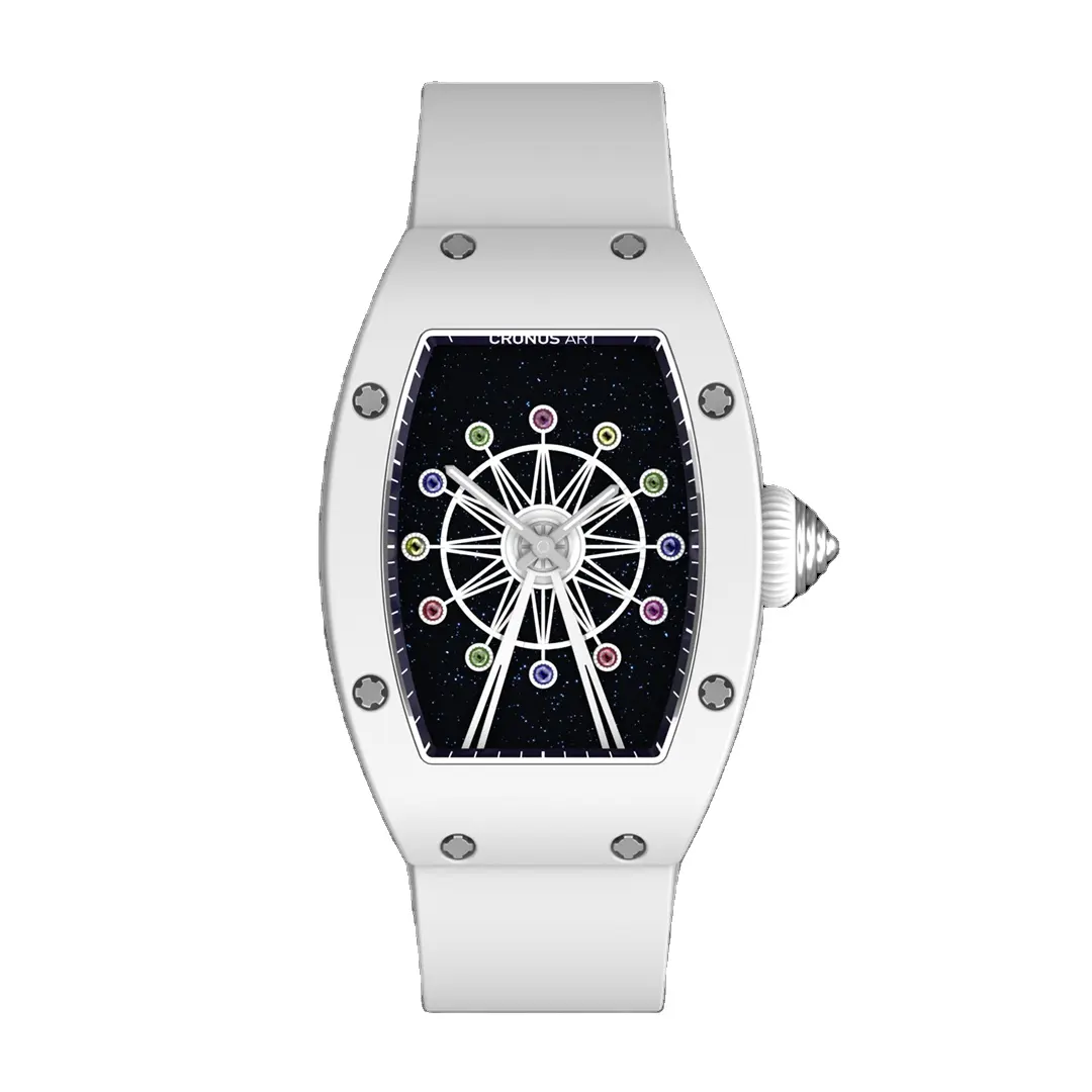 Jam tangan kelas tinggi cermin safir badan keramik jam tangan desain modis pengaturan permata berwarna RM elemen roda