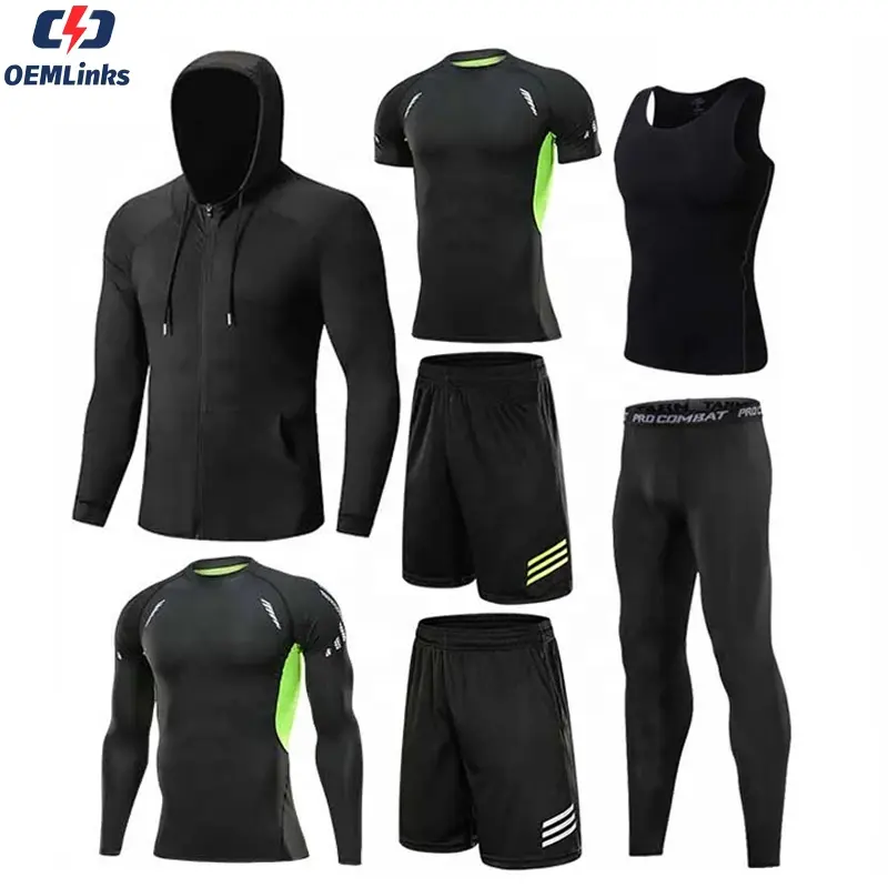 Conjunto ajustado de ejercicio físico personalizado para hombre, mallas para correr para hombre, kit de ejercicio, mallas de compresión de secado rápido para hombre