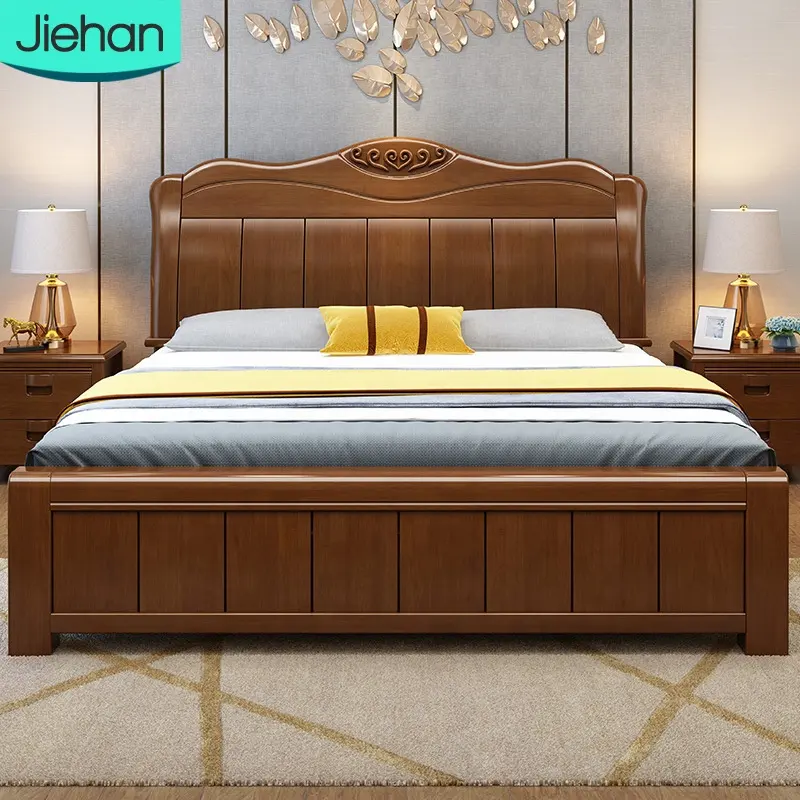 Çağdaş konfor katı ahşap ana yatak odası mobilya set klasik çift kraliçe kral tasarımları modern yataklar
