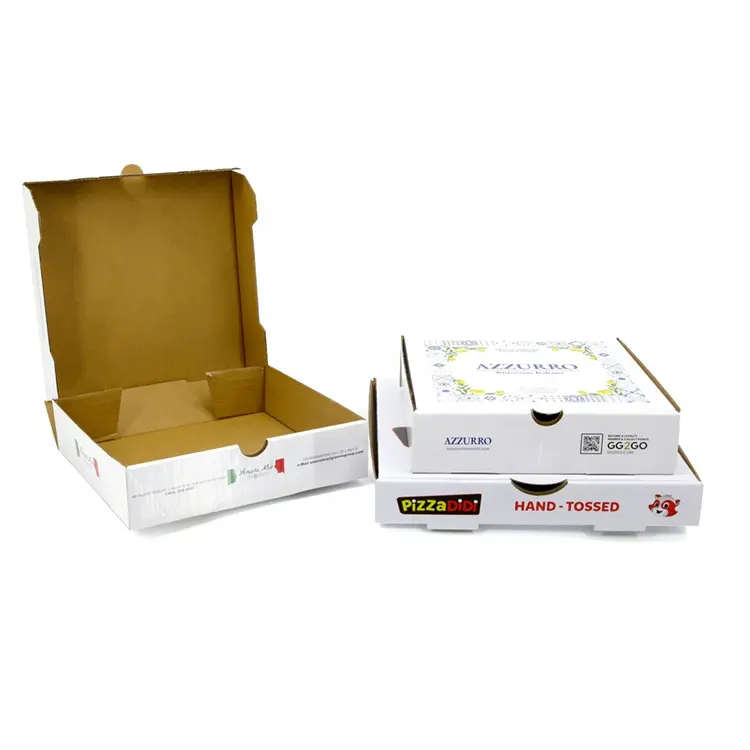 Échantillon gratuit Boîte de papier pliante d'emballage de pizza ondulée à impression personnalisée avec logo