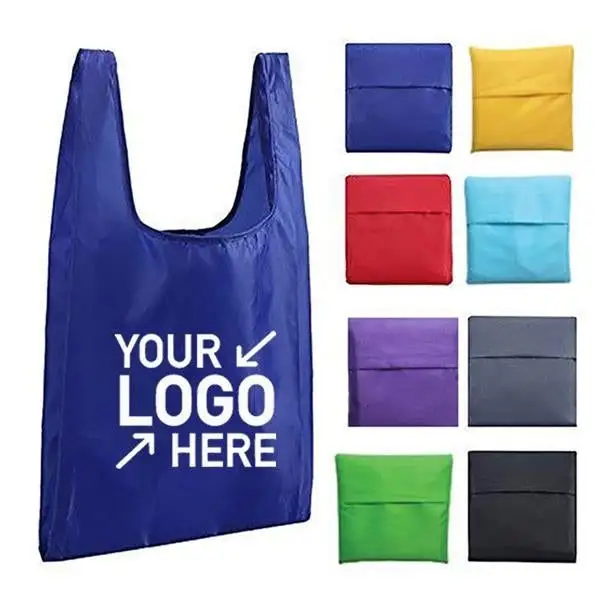Amazn promosyon özel tasarım bakkal ecobag dostu yeniden katlanabilir bez çanta Polyester alışveriş naylon fermuarlı çanta cep