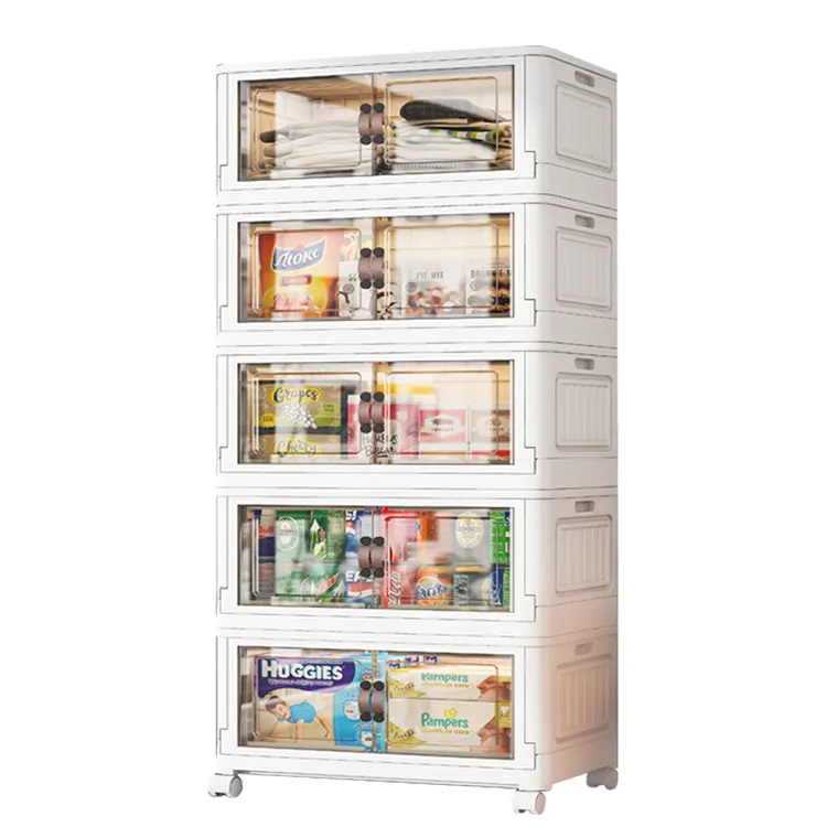 Armoire de rangement pliable empilable en sésame avec roulettes, boîte de rangement multifonctionnelle multicouche pour la maison