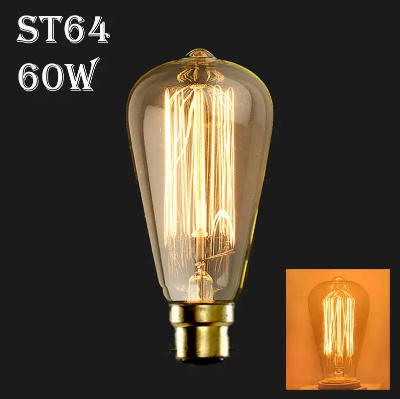 220V B22ดาบปลายปืน40W เอดิสันหลอดไฟกระรอกกรงเส้นใยสมัยเก่าวินเทจโคมไฟ ST64หลอดไฟโบราณ