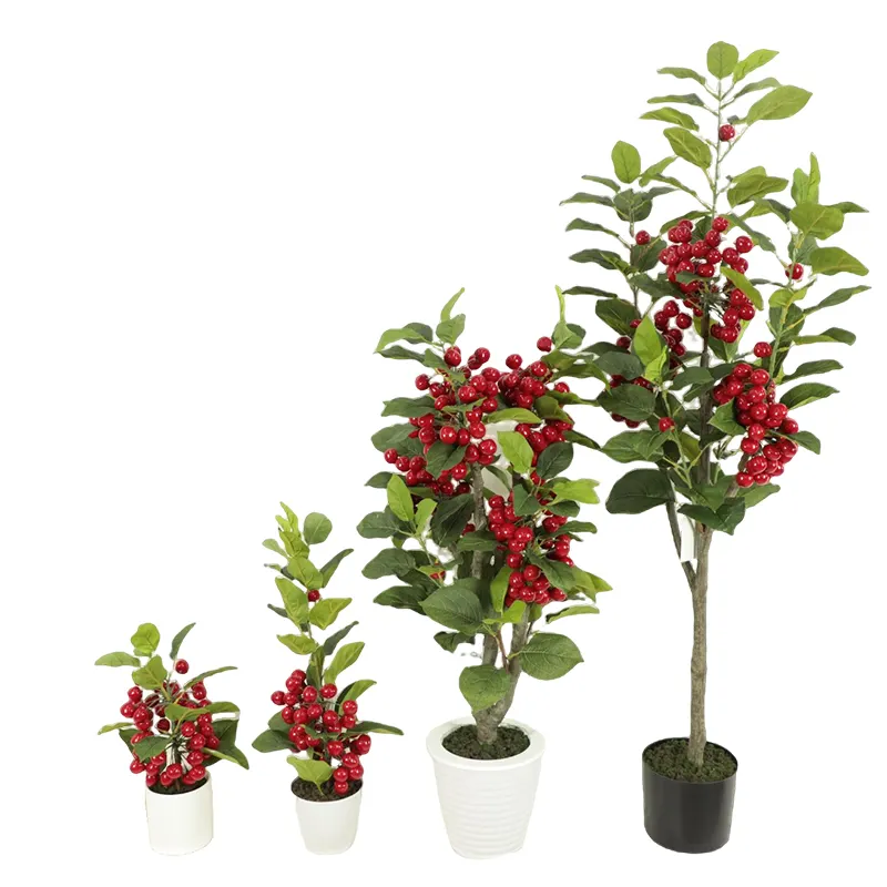 Longstar, высокое качество, дешевые искусственные растения, искусственное растение, вишня с красной ягодой, дерево разных размеров, искусственные фрукты