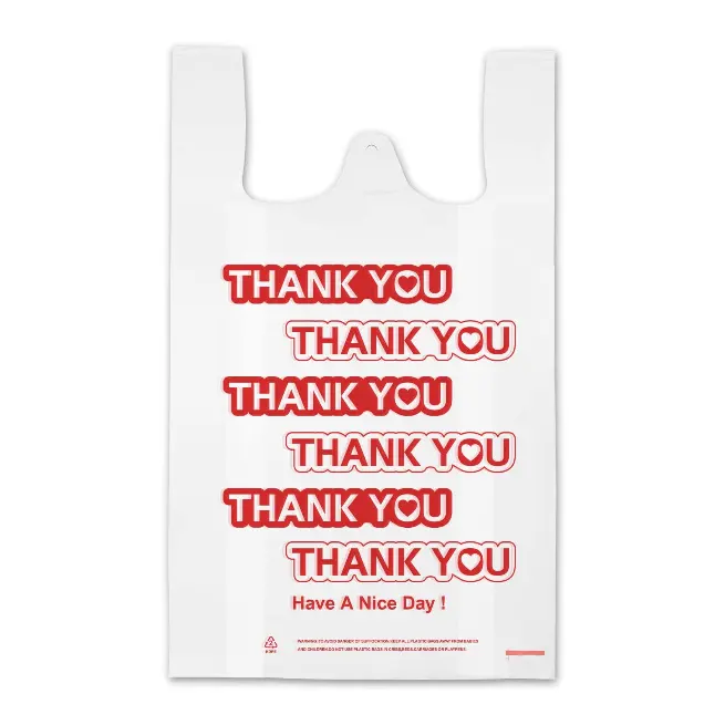 Özel teşekkür ederim iş küçük bakkal alışveriş perakende için plastik poşetler plastik T gömlek poşeti