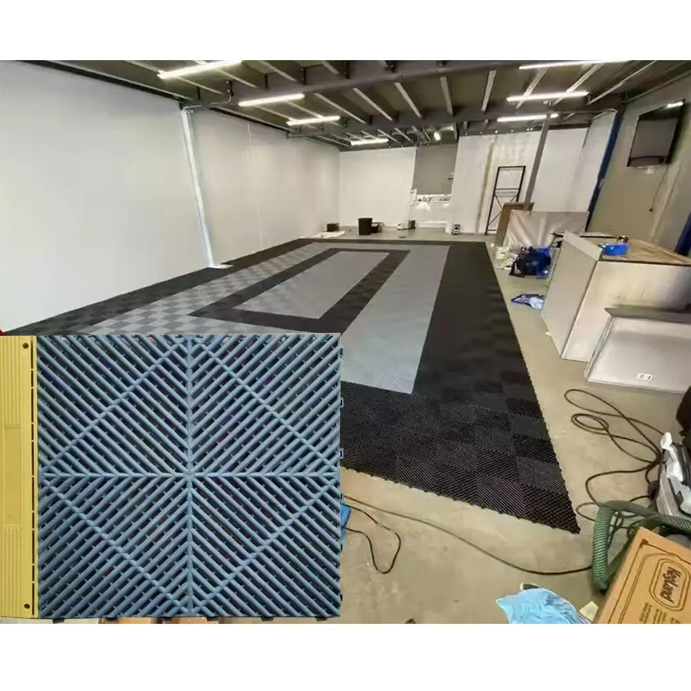 Pp In Elkaar Grijpende Mat Anti Slip Grijpende Drainage Garage Vloertegels Plastic Indoor Vloer Grafische Ontwerp Eenvoudige Kleur Moderne