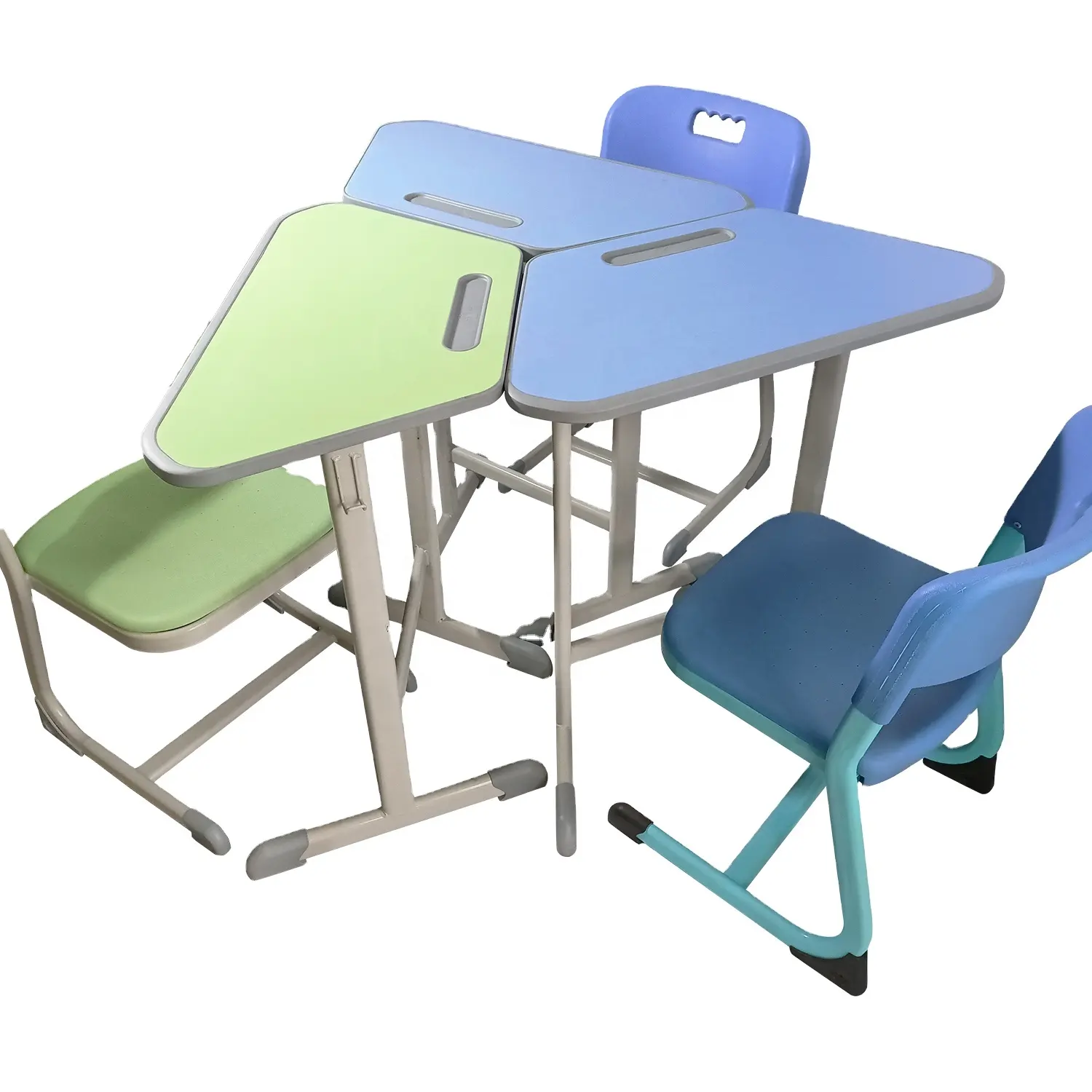 Muebles hexagonales baratos para la escuela, escritorio y silla fijos para guardería de niños, fábrica de Shanghai