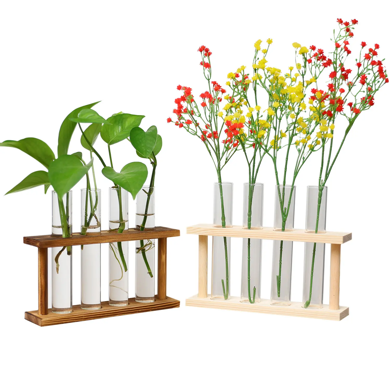 Support en bois pour plantes hydroponiques, Vase de fleurs en verre, Tube de Test de Terrarium, Station d'accessoire pour décoration de maison