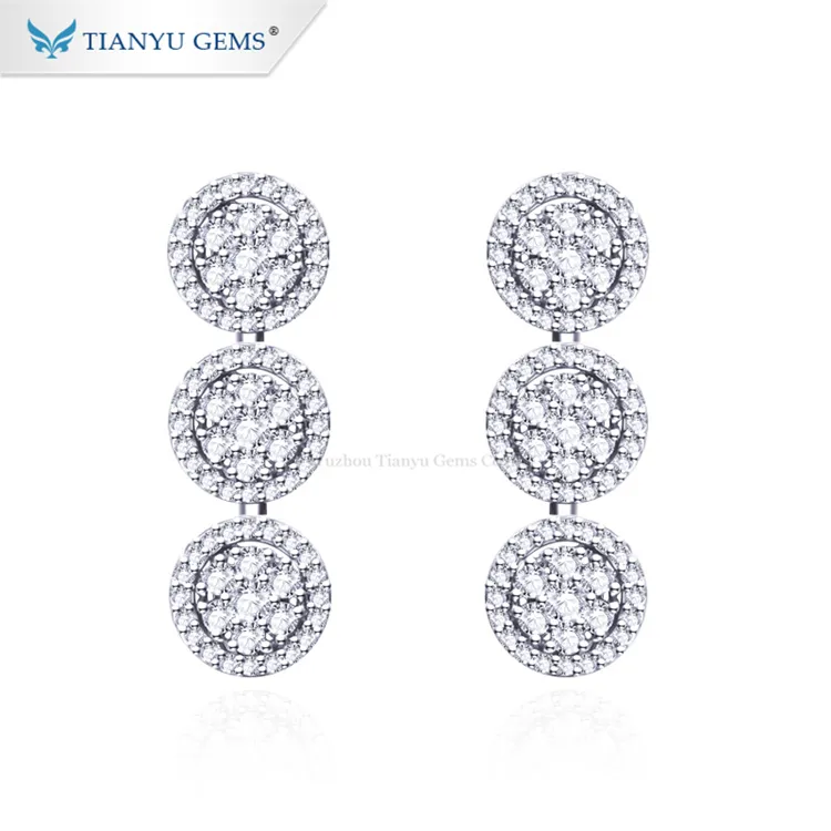 Tianyu gemme di moda di lusso orecchino in oro bianco pieno impostazione moissanite diamanti orecchini per le ragazze