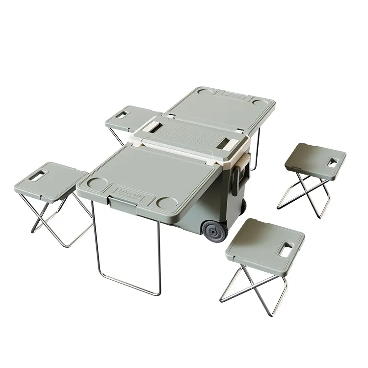 カスタムクーラーボックステーブル32lクーラーボックスフィッシュアイスクーラーボックステーブルと椅子付きポータブル屋外クーラーボックス