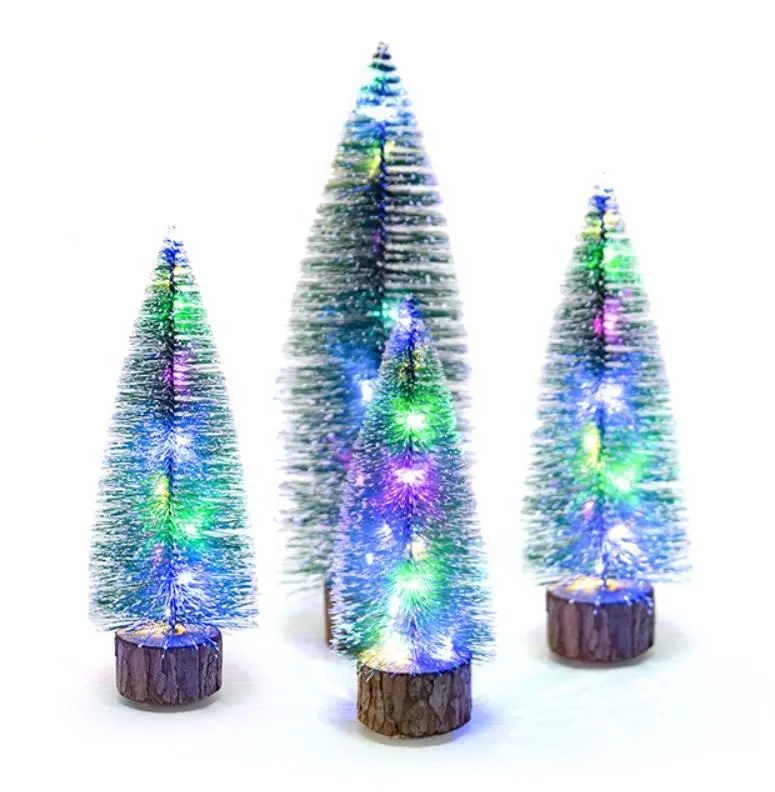 Hot Koop Mini Kleine Led Kerstboom Kleur Lampjes Desktop Decoratie Sisal Boom Fles Borstel Grenen Met Batterij