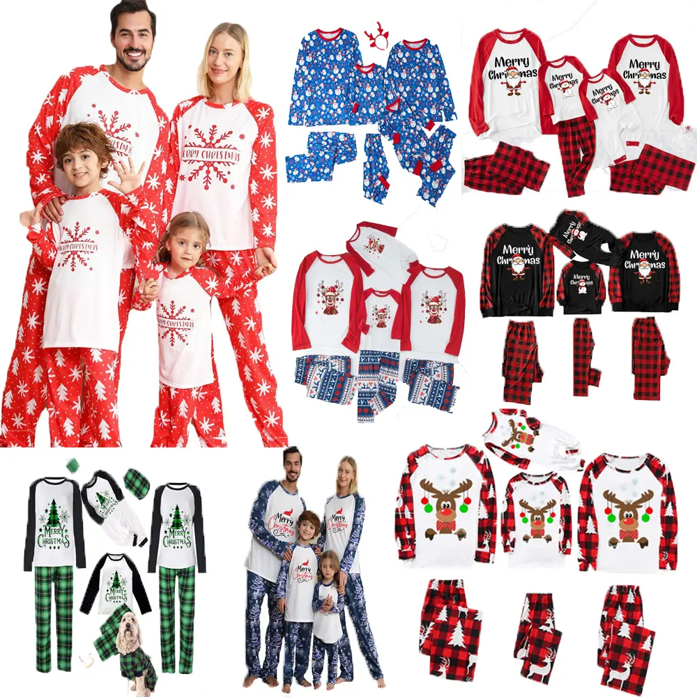 2022 impression personnalisée Sublimation noël hiver chaud doux pantalon pyjamas plaine enfants Pjs ensembles noël famille correspondant pyjamas