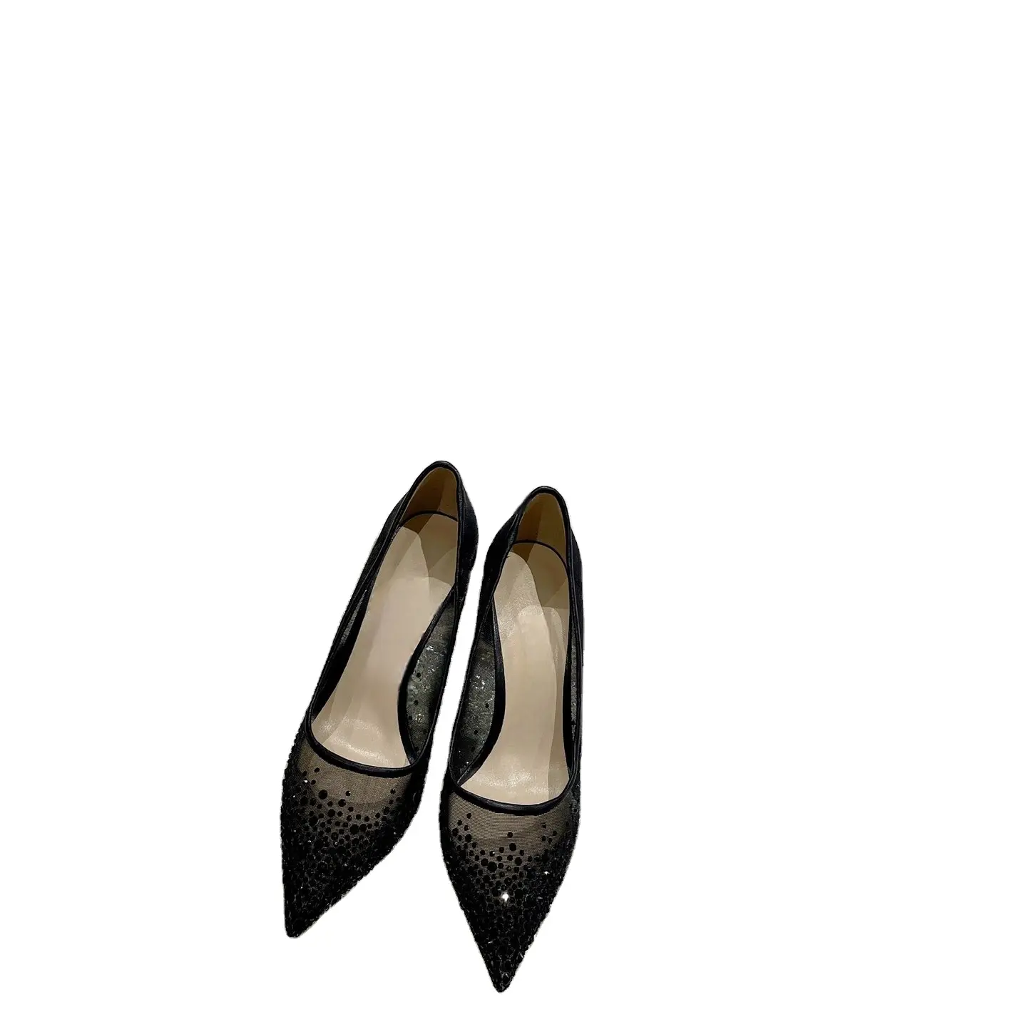 Usine en gros stock célèbre marque chaussures de luxe haute qualité blanc fer perceuse dégradé cristal 8.5CM talon sandales pour femmes