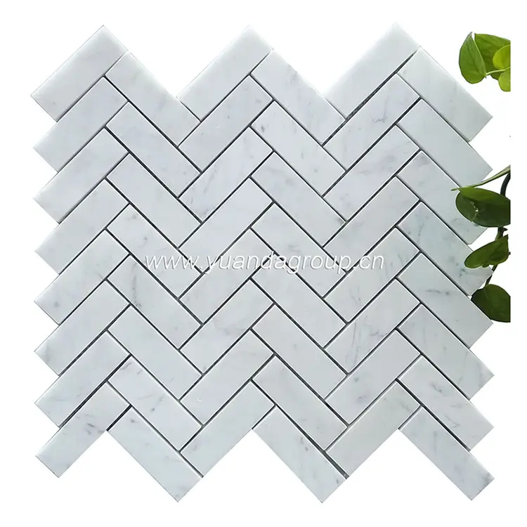 Carrelage de salle de bain en marbre blanc, mosaïque à chevrons, 25 pièces