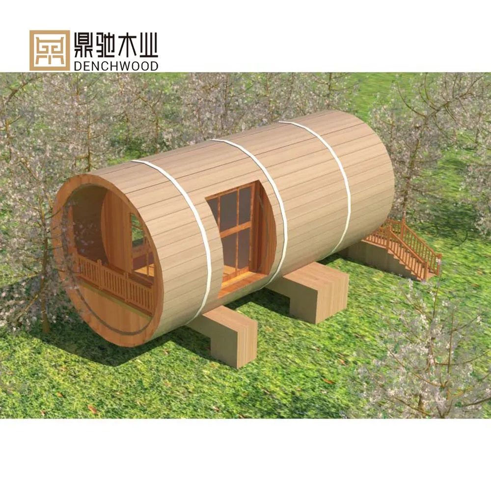 Denchwood-contenedor de marco de madera maciza, casa, estilo de barril, tubo, casas móviles