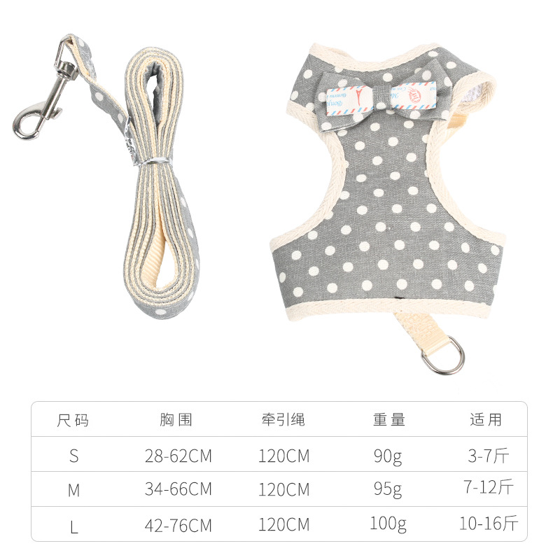 Bow-tie Chest and Back Strap - Gray and White Dots