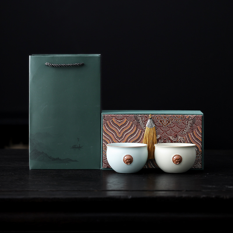 Par de tazas maestras de porcelana Ru con doble león (caja de regalo)