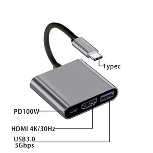 批发迅雷3扩展坞多端口电缆4K 3合1 C型 + Usb3.0电缆适配器c型usb集线器笔记本电脑 - Product Image 1