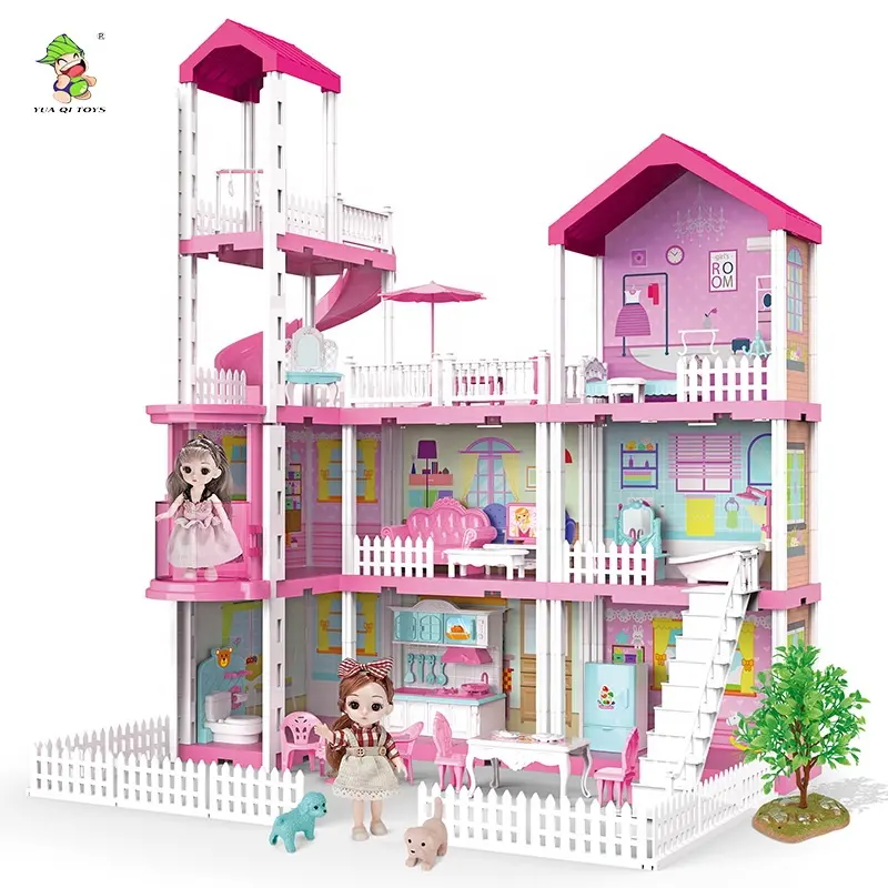 Crianças DIY Assemble Doll House Toys set Princesa villa castelo plástico Doll House girl play house gift toy