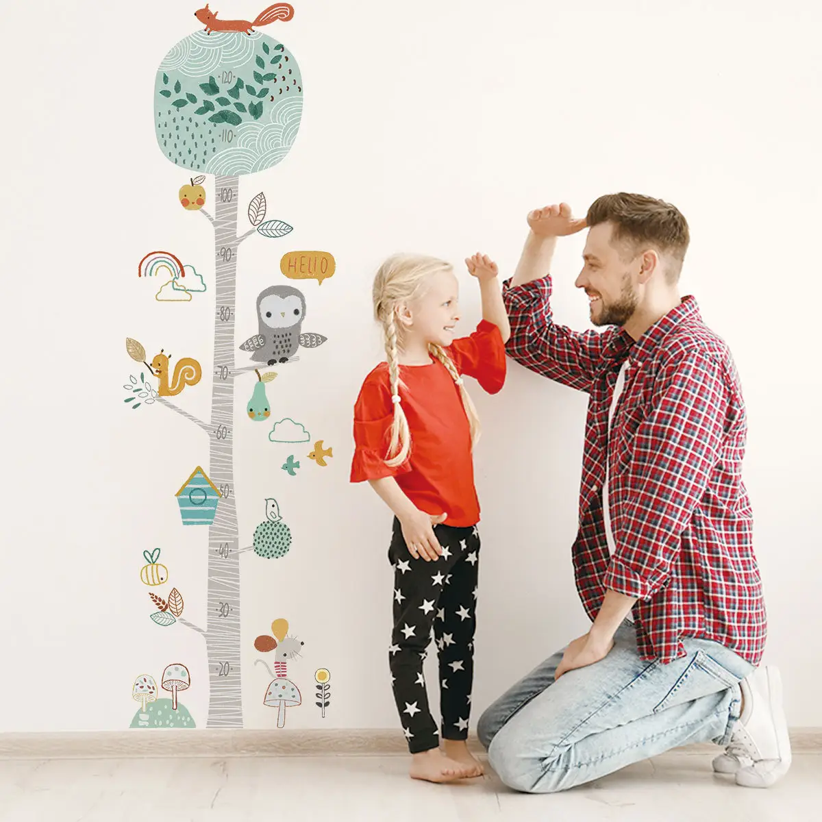 Decorazione della casa bambini altezza albero grafico di crescita animale adesivo cartone animato misura altezza adesivi murali per camerette