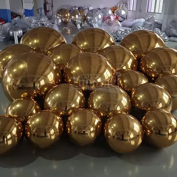 Bola inflable gigante de la plata del oro del PVC de la decoración del acontecimiento para la boda, bola inflable brillante del espejo del PVC del partido del disco del club nocturno