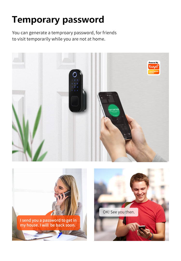 Tediton WIFI Safe Gate Push Pull Combination Fingerprint Smart Digital Lock by Tuya APP