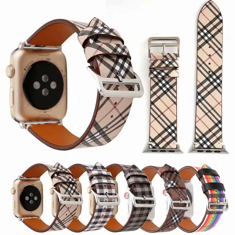 Lüks ekose desen deri saat kayışı Apple ürünü için 38mm 45mm için yedek kayış Iwatch serisi 8 7 Ultra unix saat kordonları