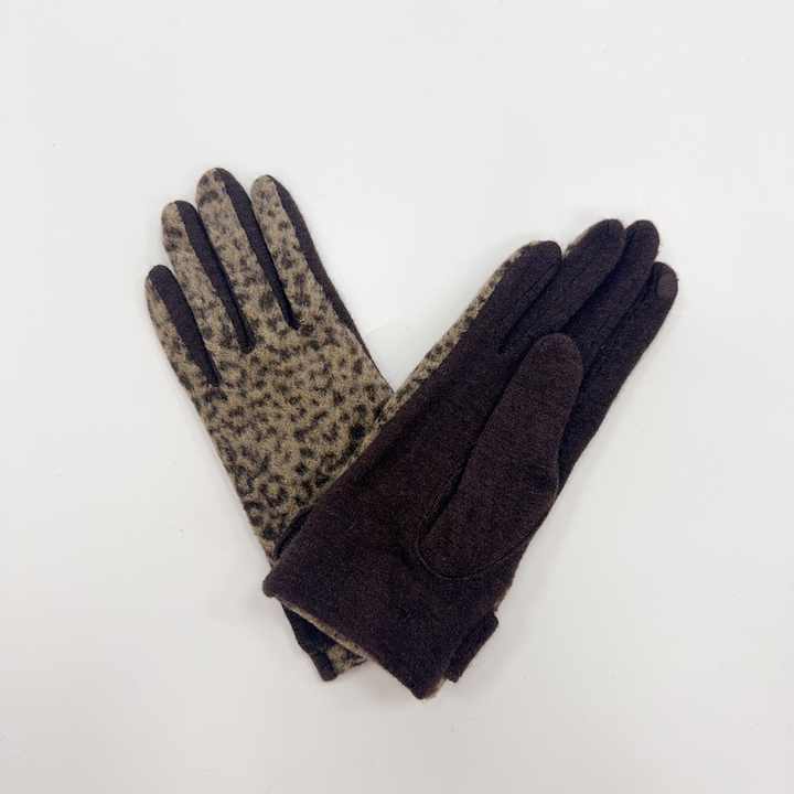 Genähte Winter handschuhe aus Wollstoff für Damen, modischer Stoff mit Leoparden muster auf dem Handrücken