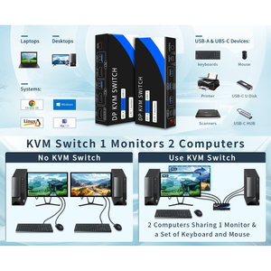 Justlink 8K60Hz DP KVM交换机HDMI2.1 2合1金属USB3.0切换器桌面控制4K 144Hz HDMI切换器音频视频附件