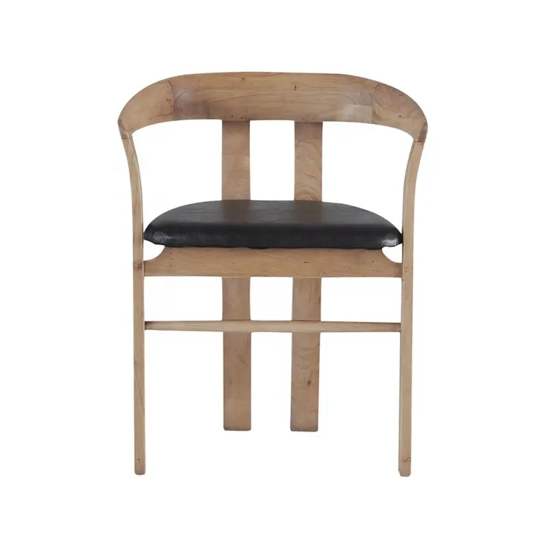 Quadro de madeira sólida acolchoada de couro, venda no atacado barato vintage, assento acolchoado e artesanal de madeira sólida, cadeira de jantar