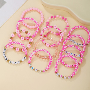 9 PACK - Breast Cancer Pulseiras Set para Mulheres Girl Pink Ribbon Consciência Câncer de Mama Empilhamento Bead Pulseira Pulseiras Stack