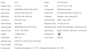 M270HVN02.0 27-Zoll-QHD-TFT-LCD-Modul mit SPI/I2C-Schnittstelle 2560x1440 RGB für Arduino-Projekte und kunden spezifische eingebettete Systeme