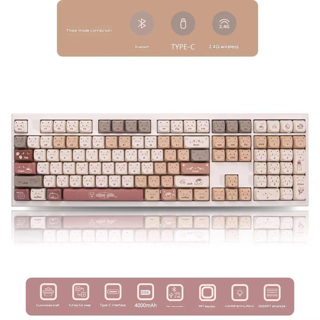 White-Z108 Keyboard+Mao Coffee Cat Keycaps