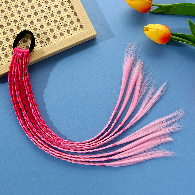 2rose red gradient to light pink-1 hair tie with 8 small braids